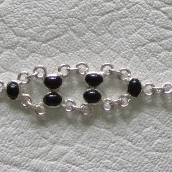 Silver & Black Onyx Oval Stones Link Bracelet - NEW - Picture 3 of 5